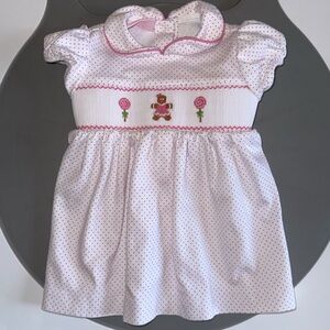 Pink Polka Dot Baby Smocked Gingerbread, Candy Casual Dress, Pima Cotton
